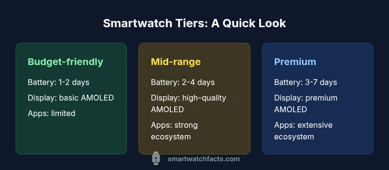 Infographic comparing budget, mid-range, and premium smartwatches for men