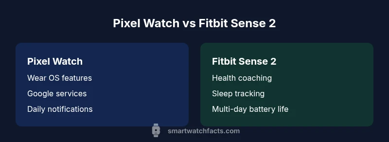 Pixel Watch vs Fitbit Sense 2 comparison infographic