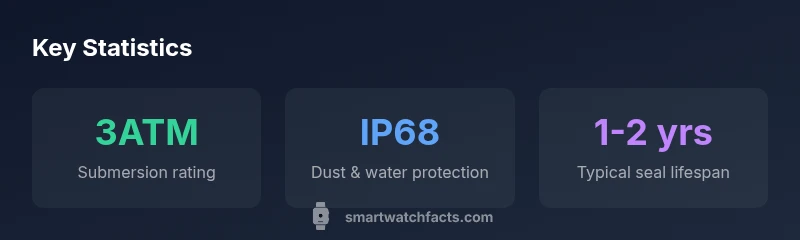 Infographic showing water resistance concepts and common ratings for smartwatches