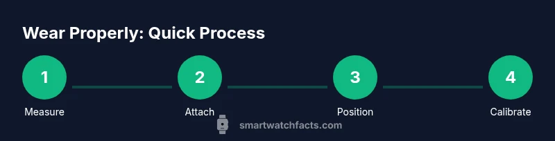 Infographic showing a four-step process for wearing a smartwatch properly