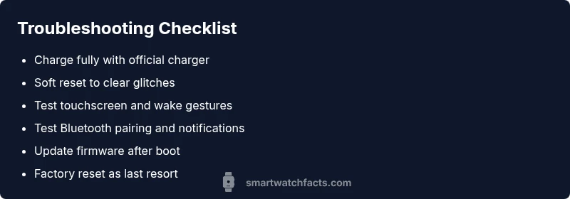 Checklist infographic for smartwatch troubleshooting